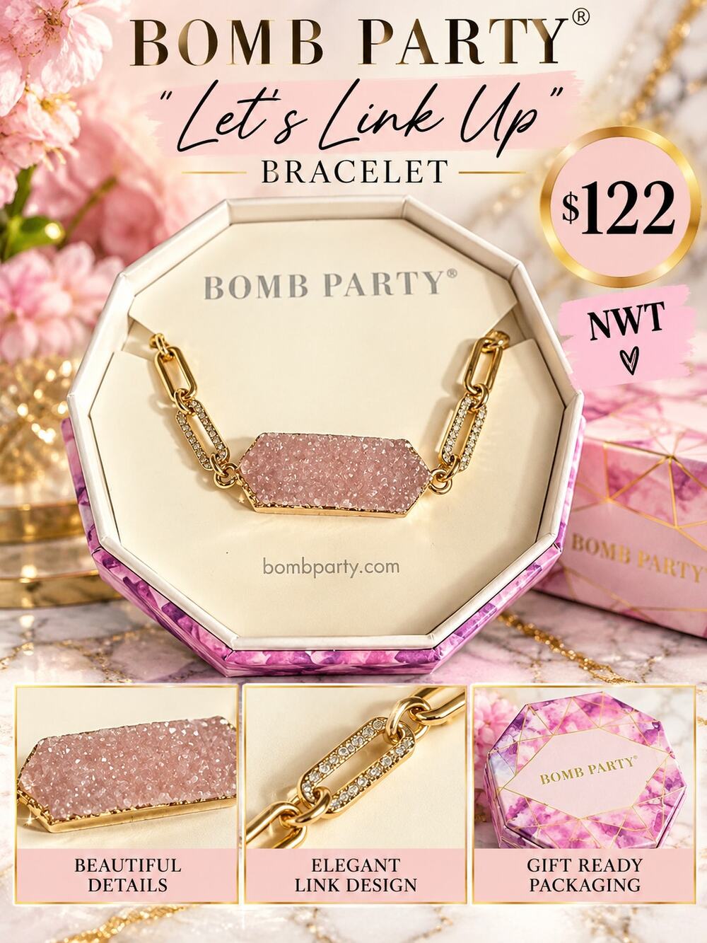 Bomb Party $122 "Let's Link Up" Bracelet NWT